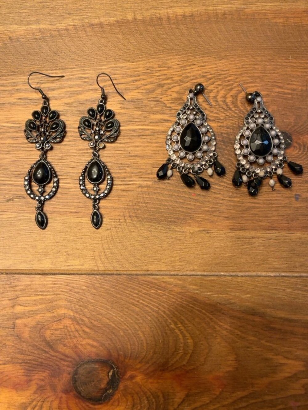 Jewelry | 2 Pair Boho Statement Earrings Bundle Black Rhinestone Dangle ...